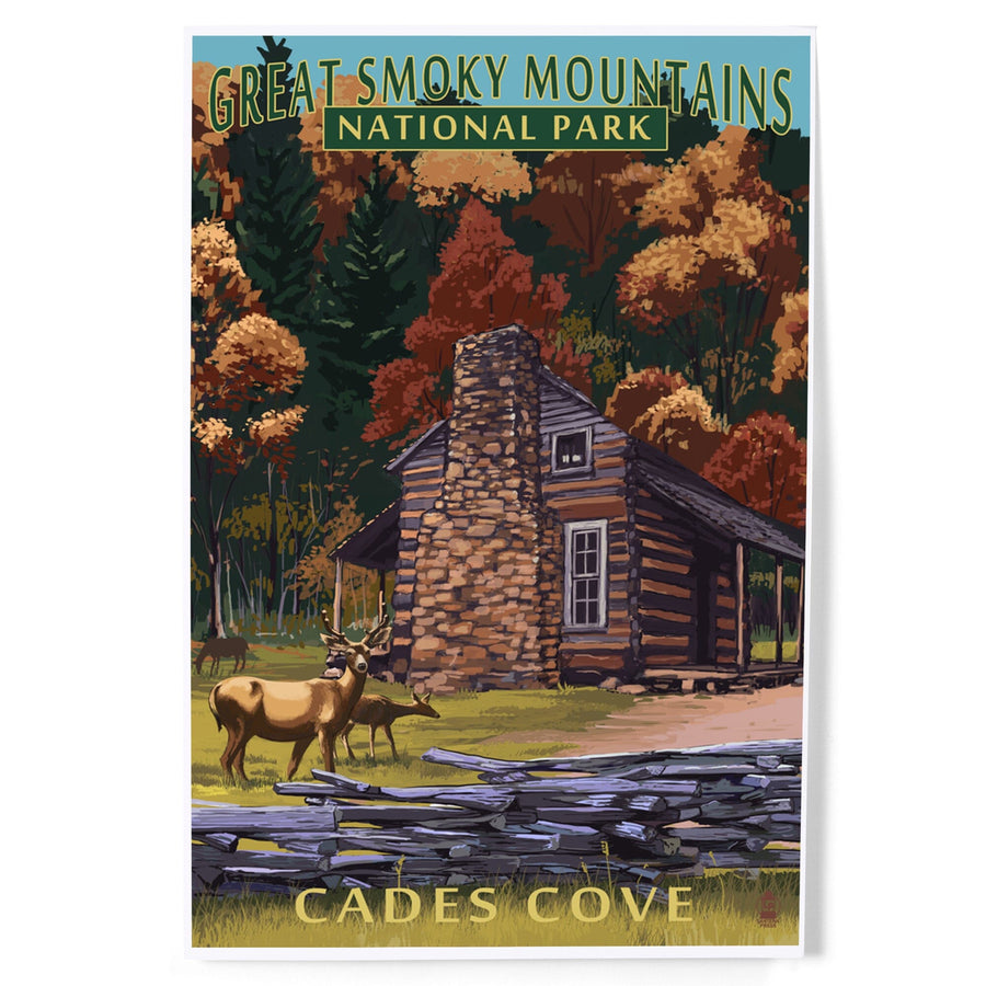 Great Smoky Mountains National Park, Tennessee, Cades Cove and John Oliver Cabin Press, Art & Giclee Prints Art Lantern Press 