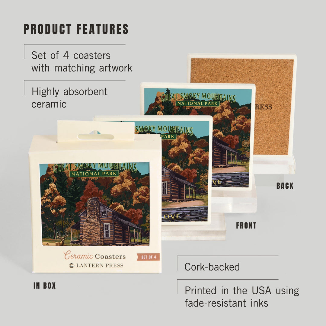 Great Smoky Mountains National Park, Tennessee, Cades Cove and John Oliver Cabin Press, Coasters Coasters Lantern Press