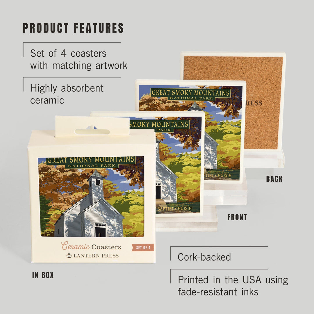 Great Smoky Mountains National Park, Tennessee, Cades Cove Baptist Church Press, Coasters Coasters Lantern Press