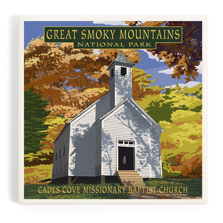 Great Smoky Mountains National Park, Tennessee, Cades Cove Baptist Church Press, Coasters Coasters Lantern Press Coaster