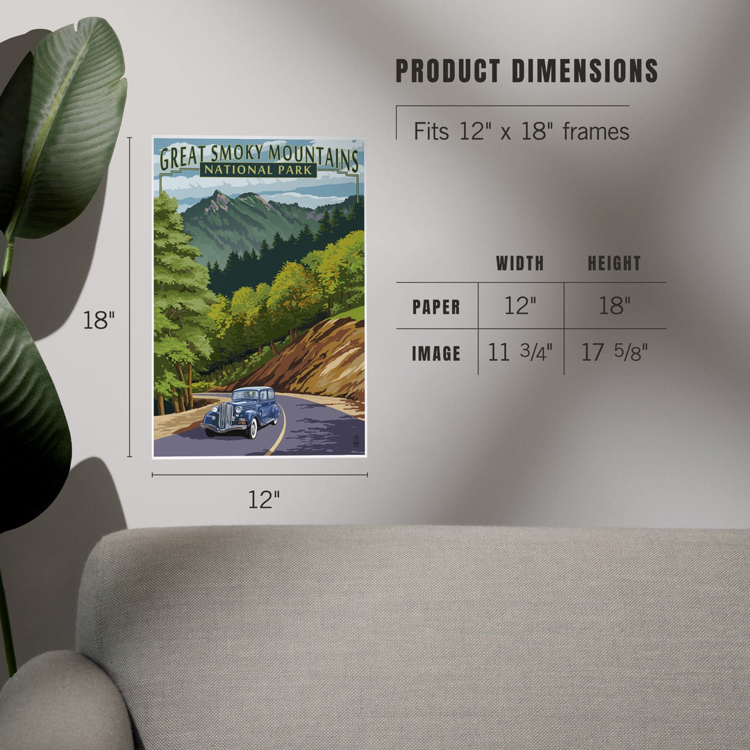 Great Smoky Mountains National Park, Tennessee, Chimney Tops and Road, Art & Giclee Prints - Lantern Press