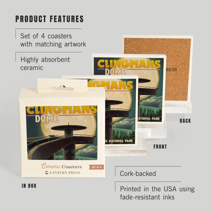 Great Smoky Mountains National Park, Tennessee, Clingmans Dome and Moon, Coasters Coasters Lantern Press