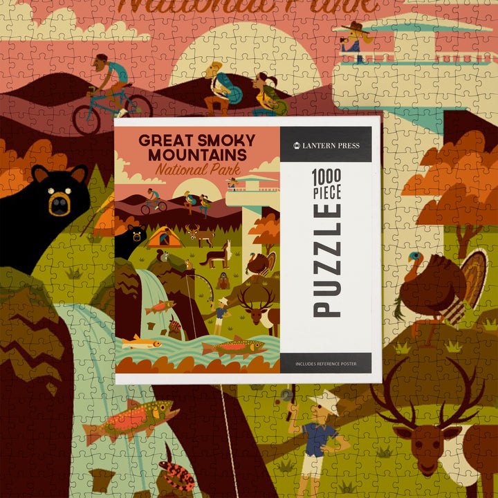 Great Smoky Mountains National Park, Tennessee, Geometric National Park Series, Jigsaw Puzzle Puzzle Lantern Press