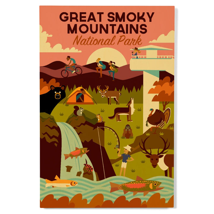 Great Smoky Mountains National Park, Tennessee, Geometric National Park Series, Lantern Press Artwork, Wood Signs and Postcards - Lantern Press