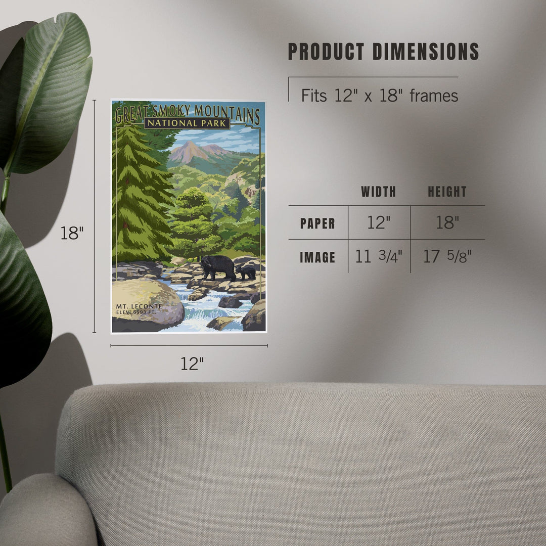 Great Smoky Mountains National Park, Tennessee, Leconte Creek and Mt. Leconte Press, Art & Giclee Prints - Lantern Press