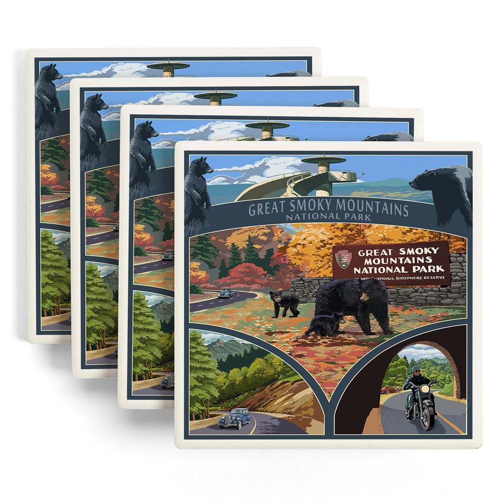 Great Smoky Mountains National Park, Tennessee, Montage, Coasters Coasters Lantern Press