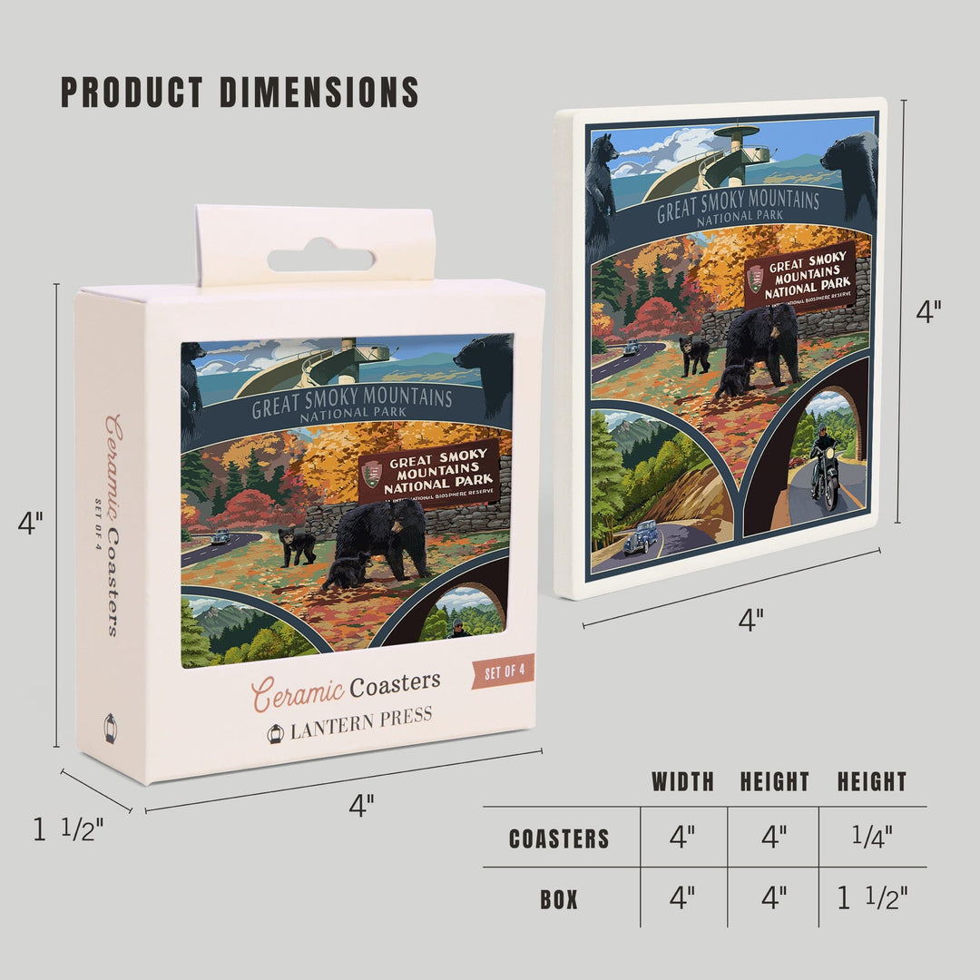 Great Smoky Mountains National Park, Tennessee, Montage, Coasters Coasters Lantern Press