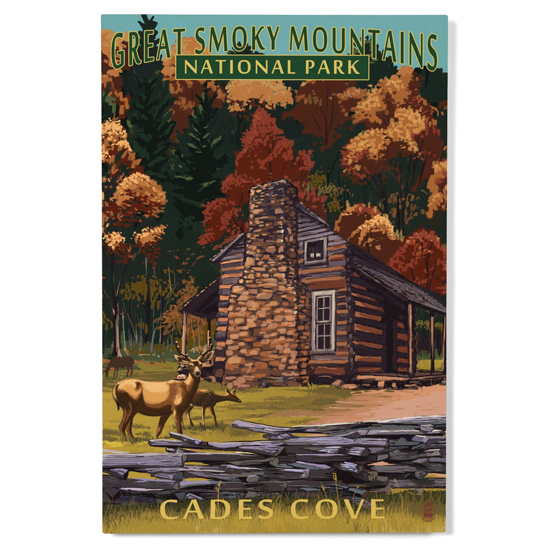 Great Smoky Mountains National Park, Tennesseee, Cades Cove & John Oliver Cabin, Lantern Press, Wood Signs and Postcards - Lantern Press
