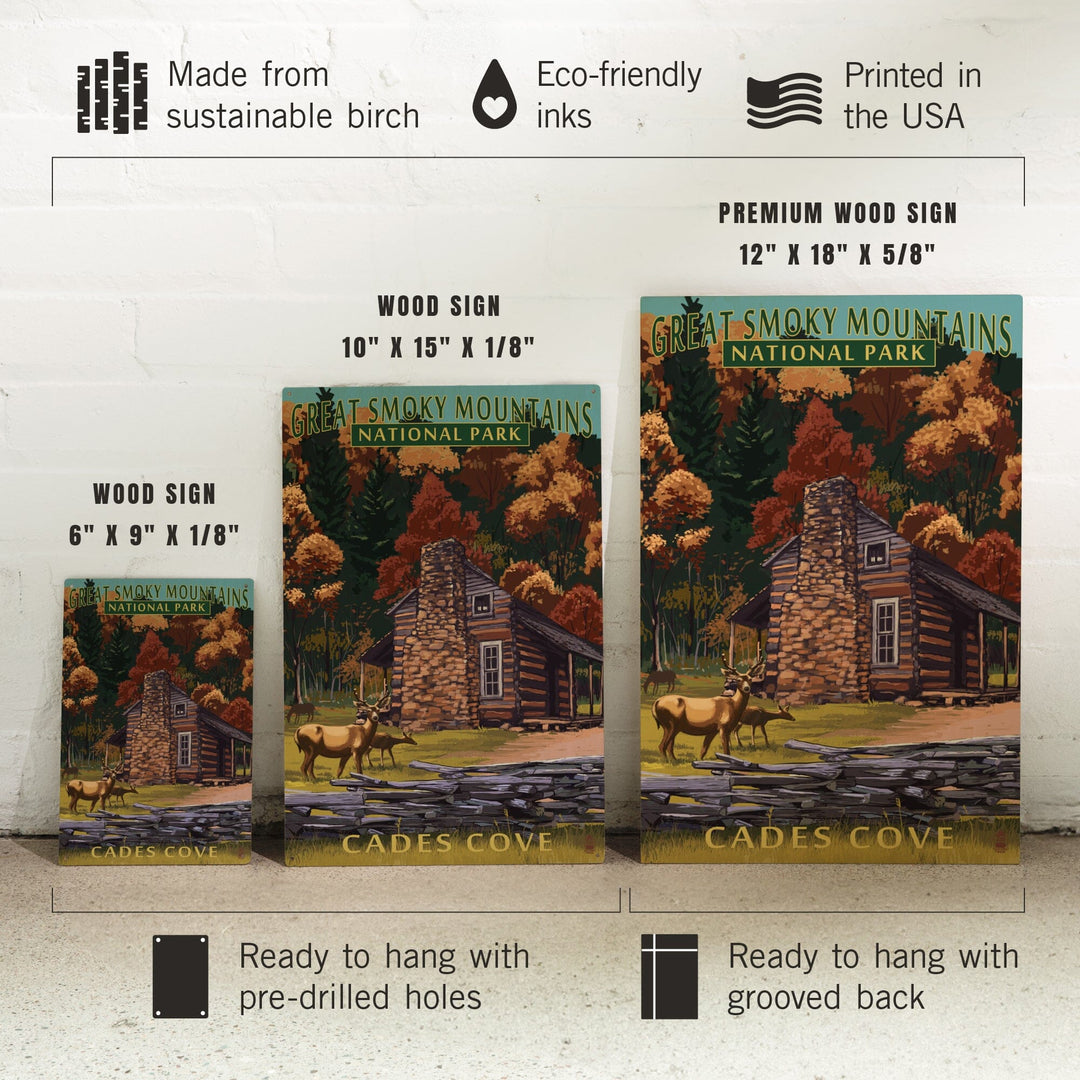 Great Smoky Mountains National Park, Tennesseee, Cades Cove & John Oliver Cabin, Lantern Press, Wood Signs and Postcards - Lantern Press