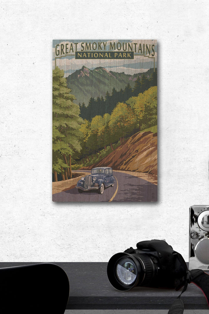 Great Smoky Mountains National Park, Tennesseee, Chimney Tops & Road, Lantern Press Artwork, Wood Signs and Postcards - Lantern Press