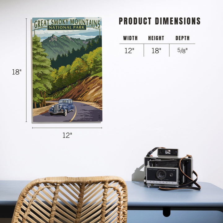 Great Smoky Mountains National Park, Tennesseee, Chimney Tops & Road, Lantern Press Artwork, Wood Signs and Postcards - Lantern Press