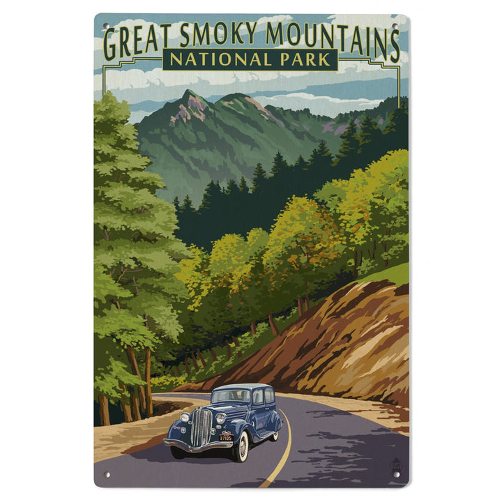Great Smoky Mountains National Park, Tennesseee, Chimney Tops & Road, Lantern Press Artwork, Wood Signs and Postcards - Lantern Press
