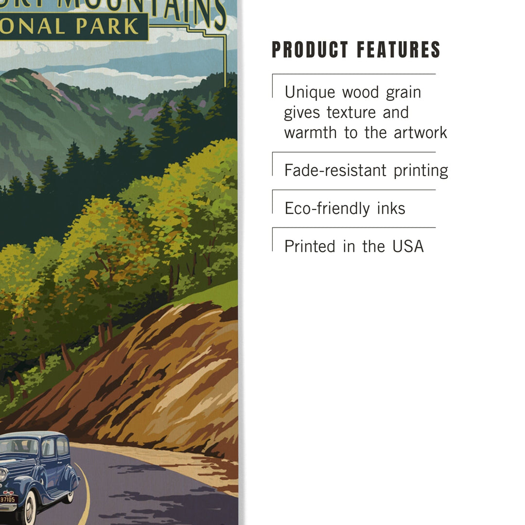 Great Smoky Mountains National Park, Tennesseee, Chimney Tops & Road, Lantern Press Artwork, Wood Signs and Postcards - Lantern Press