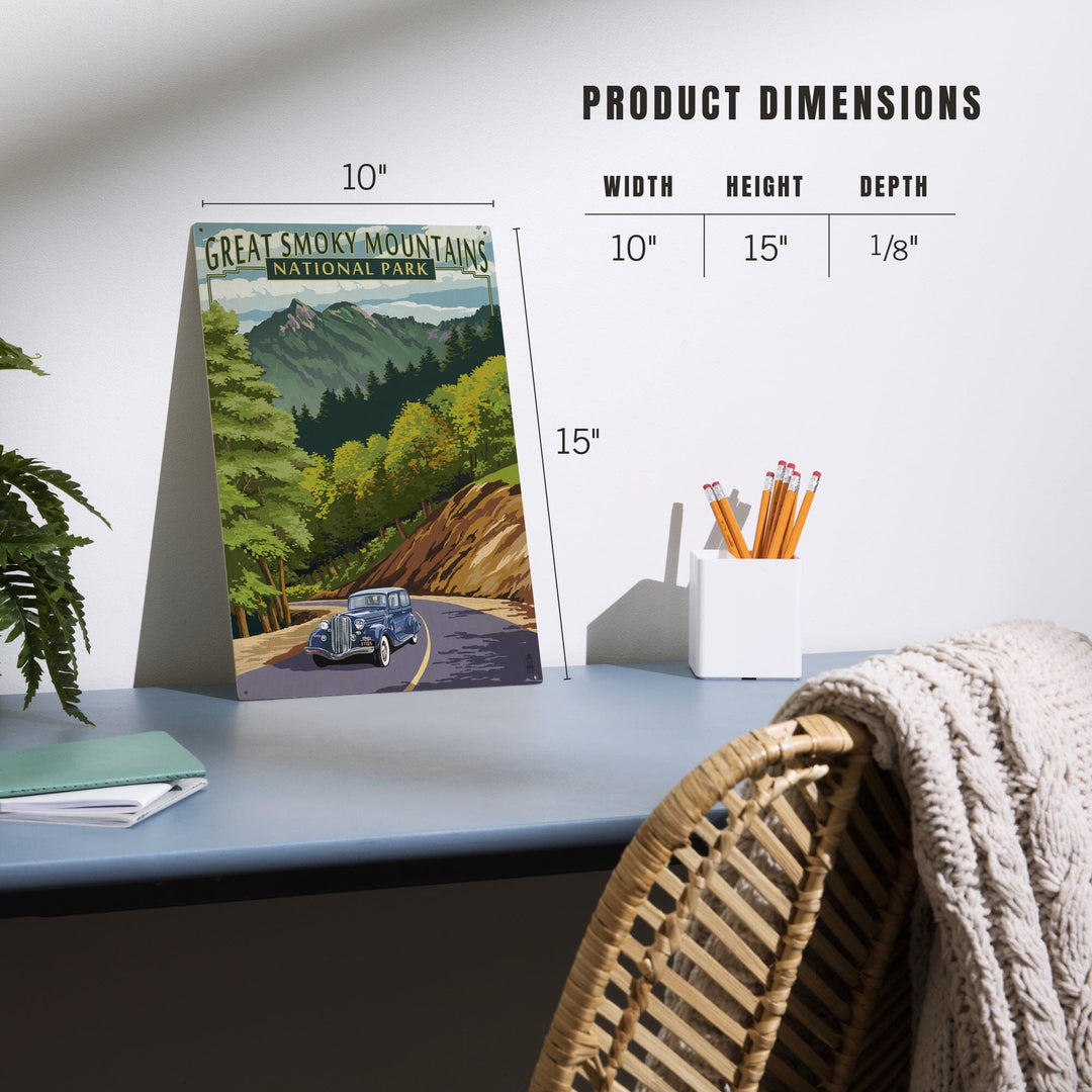 Great Smoky Mountains National Park, Tennesseee, Chimney Tops & Road, Lantern Press Artwork, Wood Signs and Postcards - Lantern Press