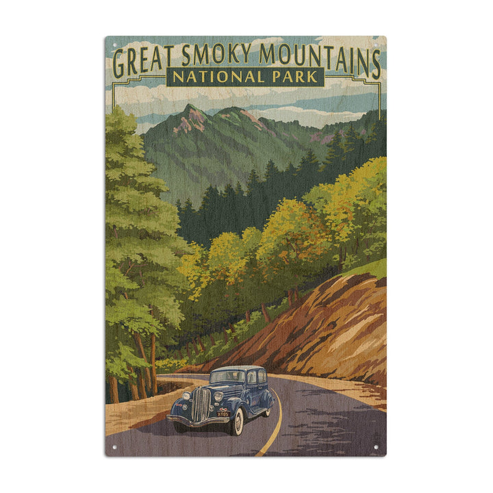 Great Smoky Mountains National Park, Tennesseee, Chimney Tops & Road, Lantern Press Artwork, Wood Signs and Postcards - Lantern Press