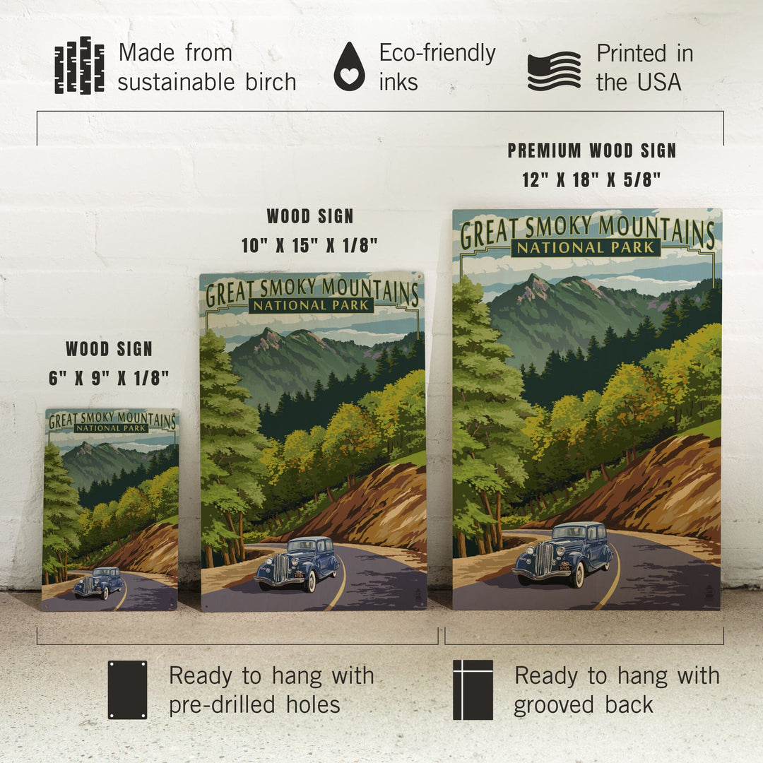 Great Smoky Mountains National Park, Tennesseee, Chimney Tops & Road, Lantern Press Artwork, Wood Signs and Postcards - Lantern Press