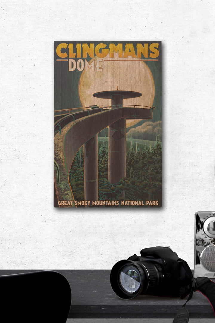 Great Smoky Mountains National Park, Tennesseee, Clingmans Dome and Moon, Lantern Press Artwork, Wood Signs and Postcards - Lantern Press