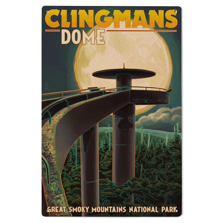 Great Smoky Mountains National Park, Tennesseee, Clingmans Dome and Moon, Lantern Press Artwork, Wood Signs and Postcards - Lantern Press