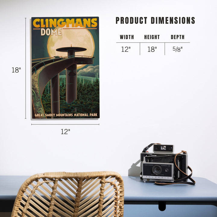 Great Smoky Mountains National Park, Tennesseee, Clingmans Dome and Moon, Lantern Press Artwork, Wood Signs and Postcards - Lantern Press