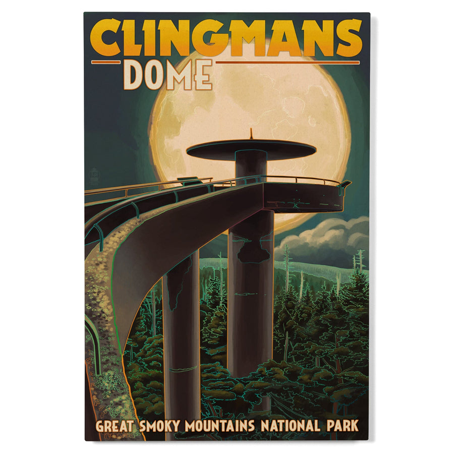 Great Smoky Mountains National Park, Tennesseee, Clingmans Dome and Moon, Lantern Press Artwork, Wood Signs and Postcards - Lantern Press