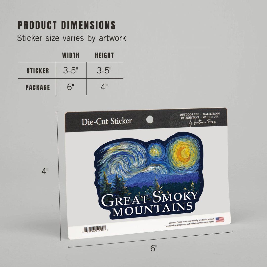 Great Smoky Mountains, Starry Night, Contour, Lantern Press Artwork, Vinyl Sticker - Lantern Press