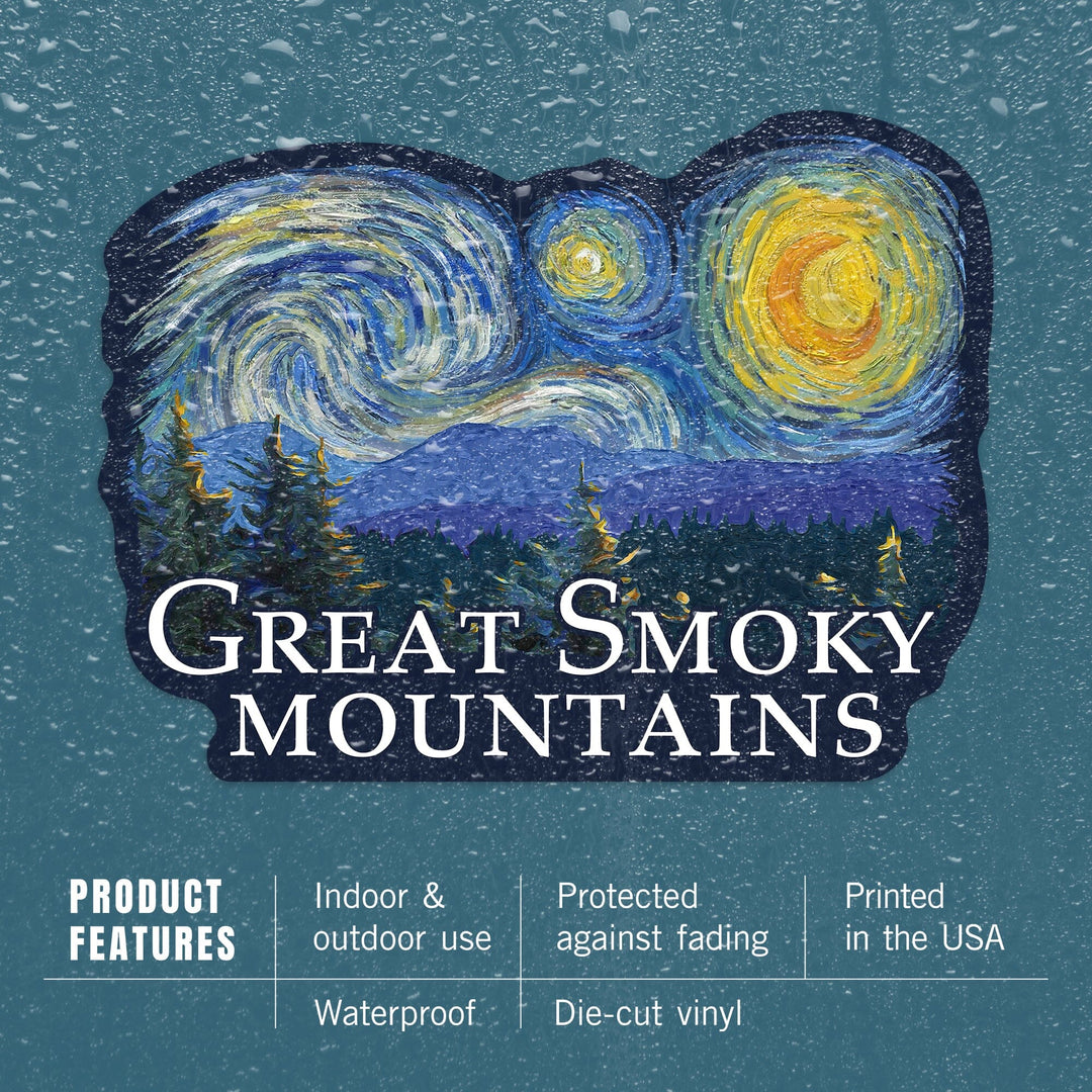 Great Smoky Mountains, Starry Night, Contour, Lantern Press Artwork, Vinyl Sticker - Lantern Press