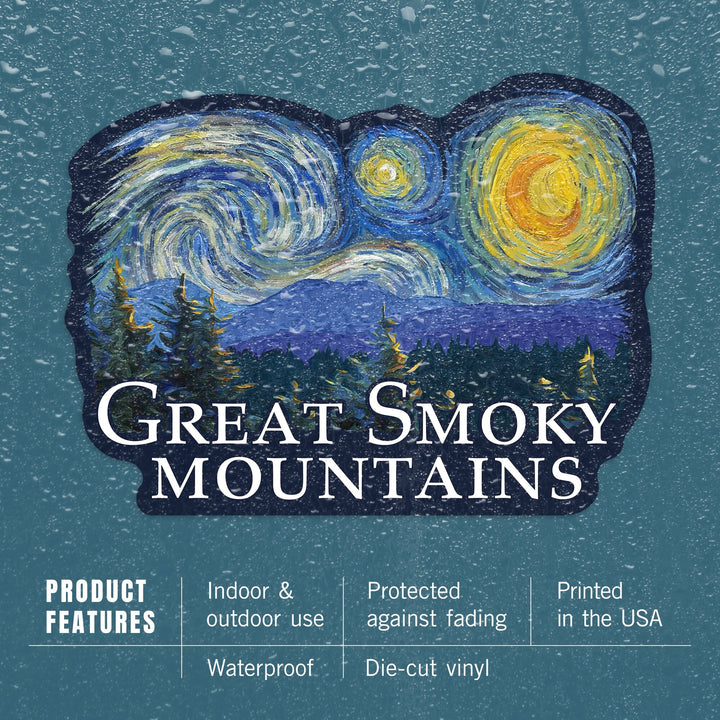 Great Smoky Mountains, Starry Night, Contour, Lantern Press Artwork, Vinyl Sticker - Lantern Press