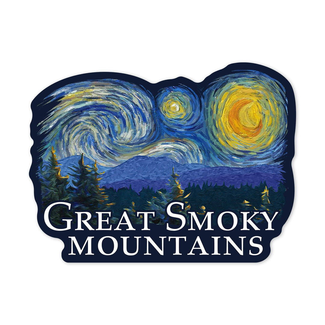 Great Smoky Mountains, Starry Night, Contour, Lantern Press Artwork, Vinyl Sticker - Lantern Press