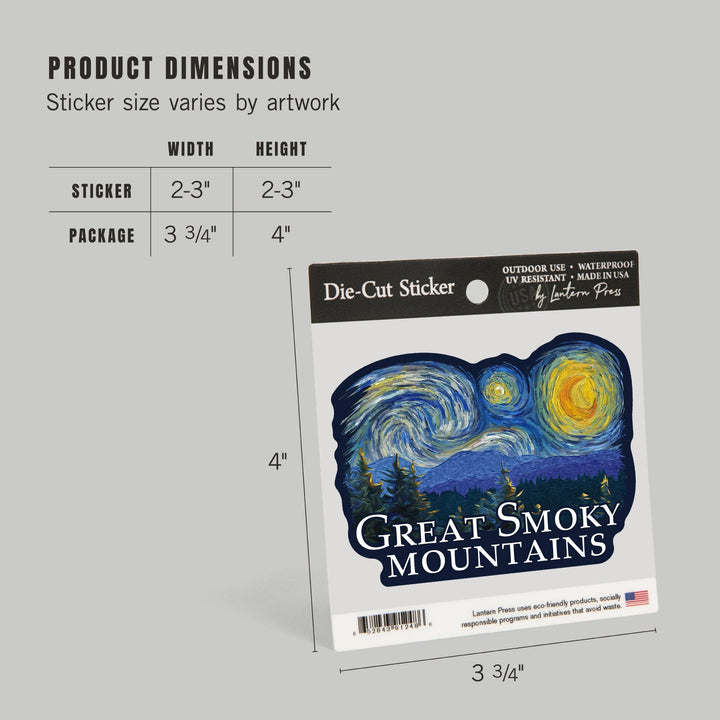 Great Smoky Mountains, Starry Night, Contour, Lantern Press Artwork, Vinyl Sticker - Lantern Press