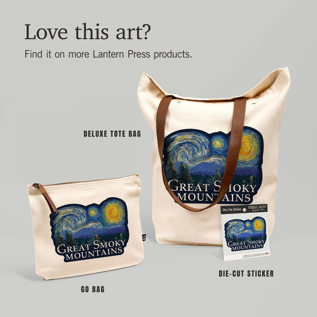 Great Smoky Mountains, Starry Night, Contour, Lantern Press Artwork, Vinyl Sticker - Lantern Press