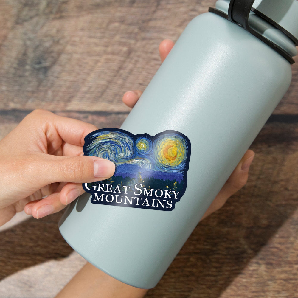 Great Smoky Mountains, Starry Night, Contour, Lantern Press Artwork, Vinyl Sticker - Lantern Press