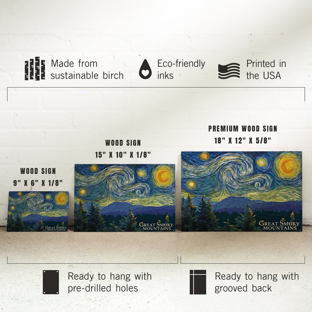 Great Smoky Mountains, Starry Night, Lantern Press Artwork, Wood Signs and Postcards - Lantern Press