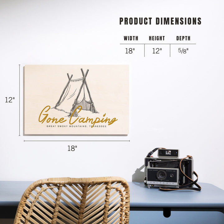 Great Smoky Mountains, Tennessee, Gone Camping, Tent, Lantern Press Artwork, Wood Signs and Postcards - Lantern Press
