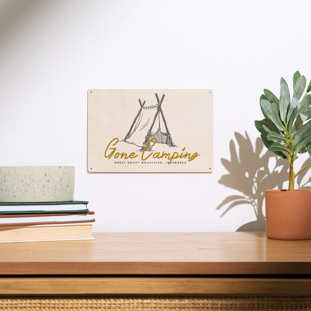 Great Smoky Mountains, Tennessee, Gone Camping, Tent, Lantern Press Artwork, Wood Signs and Postcards - Lantern Press