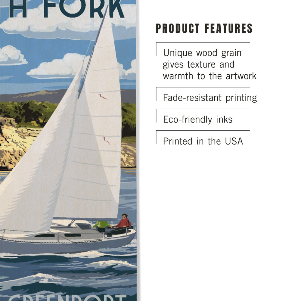 Greenport, New York, Sloop Sailboat & Lake, Lantern Press Artwork, Wood Signs and Postcards - Lantern Press