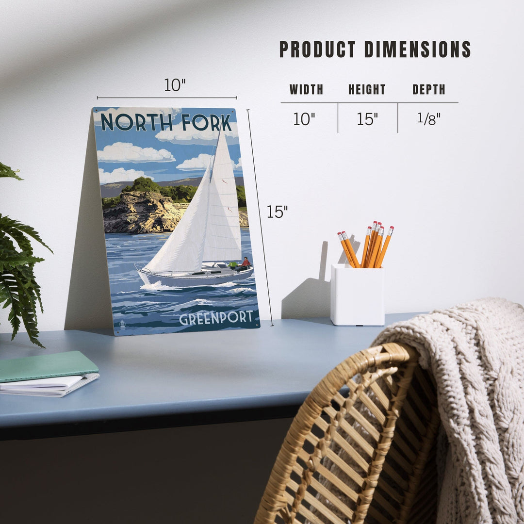 Greenport, New York, Sloop Sailboat & Lake, Lantern Press Artwork, Wood Signs and Postcards - Lantern Press