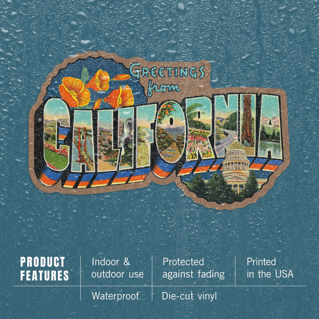 Greetings from California, Contour, Vinyl Sticker Sticker Lantern Press