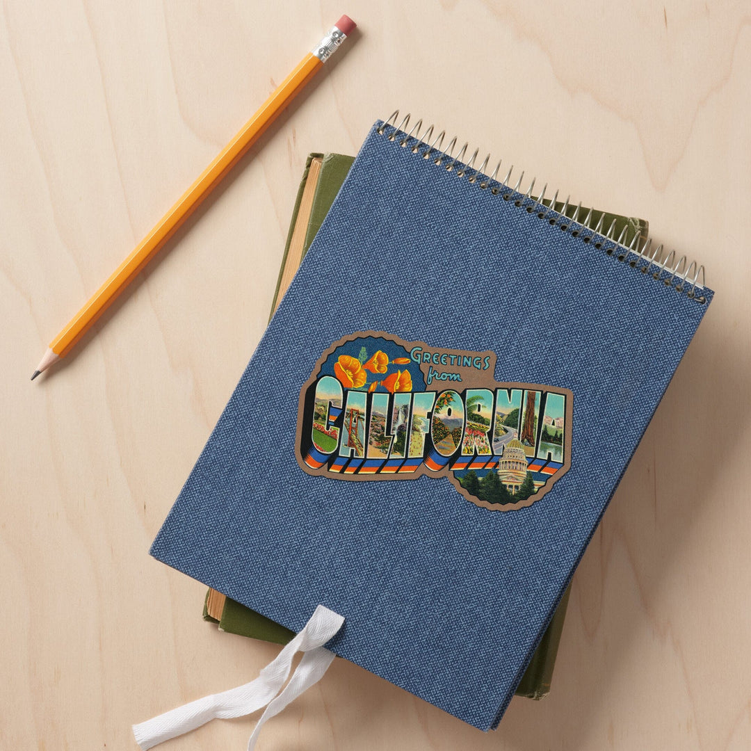 Greetings from California, Contour, Vinyl Sticker Sticker Lantern Press