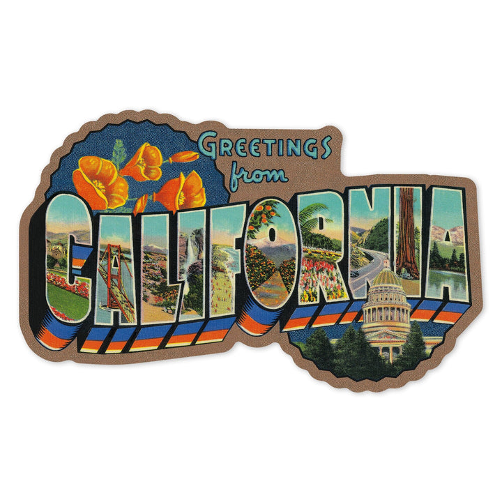 Greetings from California, Contour, Vinyl Sticker Sticker Lantern Press