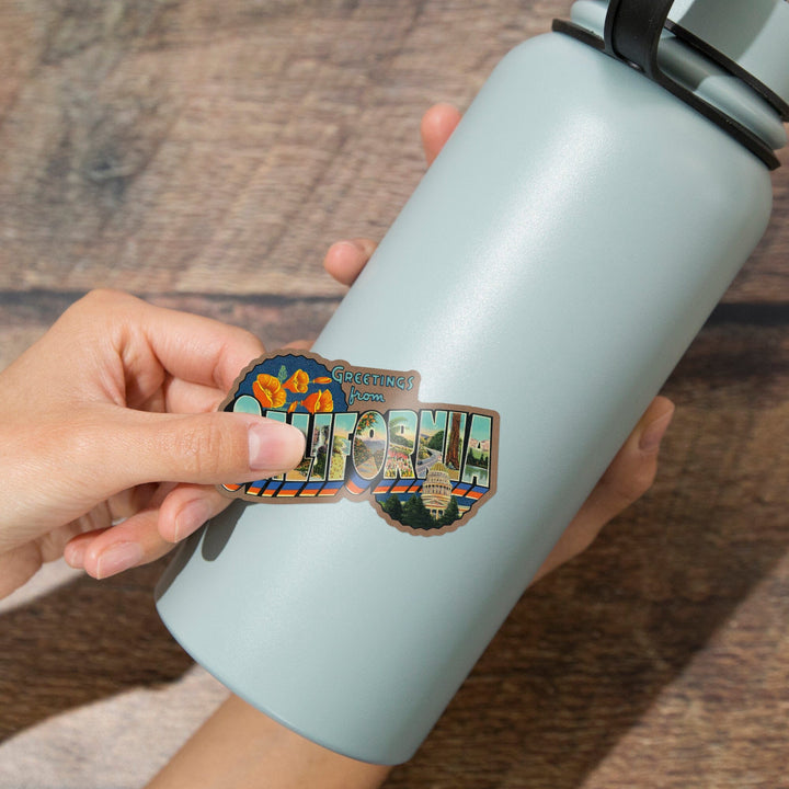 Greetings from California, Contour, Vinyl Sticker Sticker Lantern Press