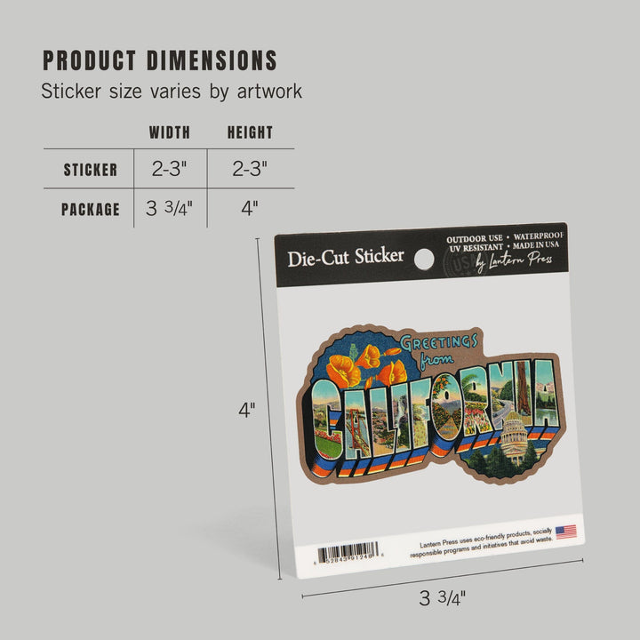 Greetings from California, Contour, Vinyl Sticker Sticker Lantern Press