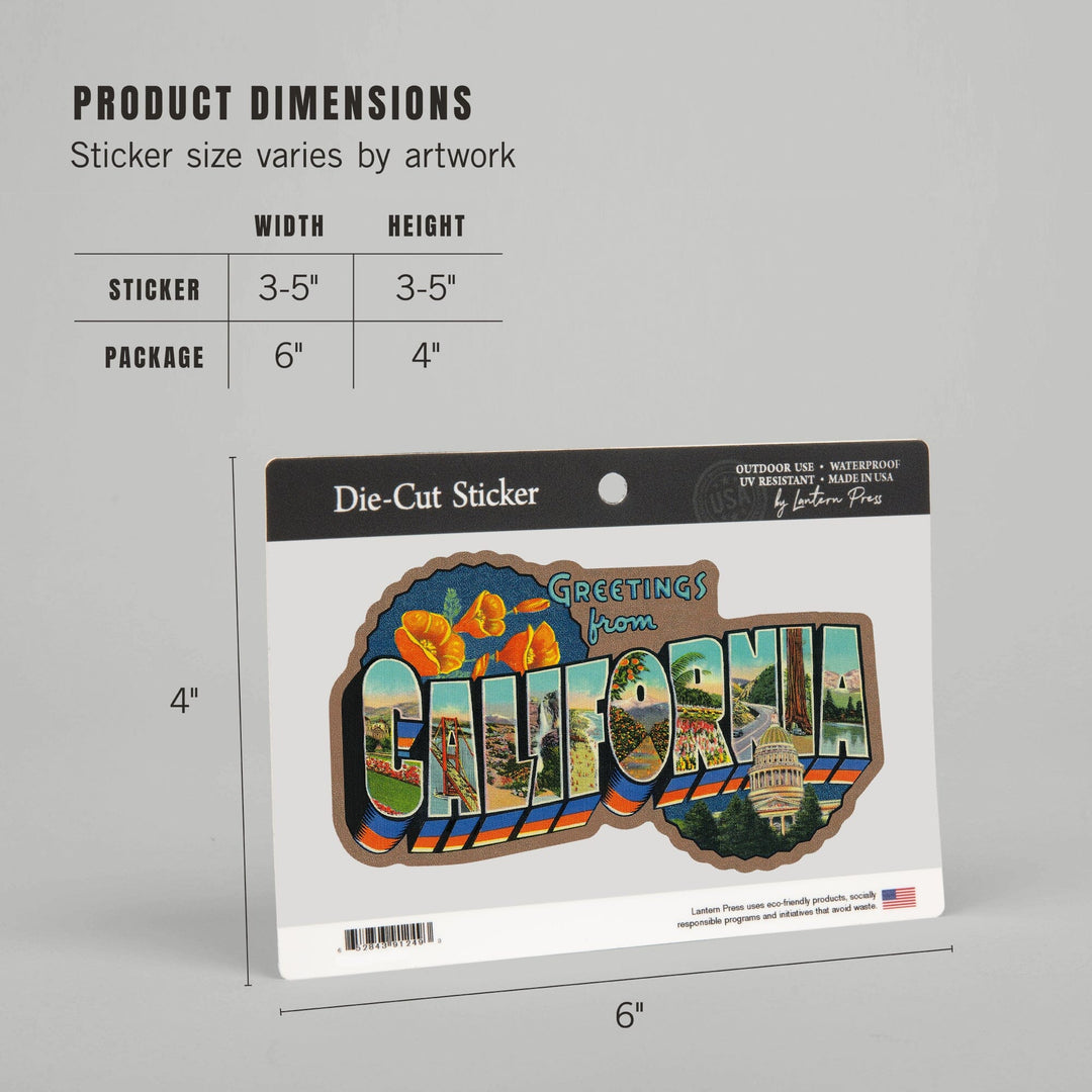 Greetings from California, Contour, Vinyl Sticker Sticker Lantern Press
