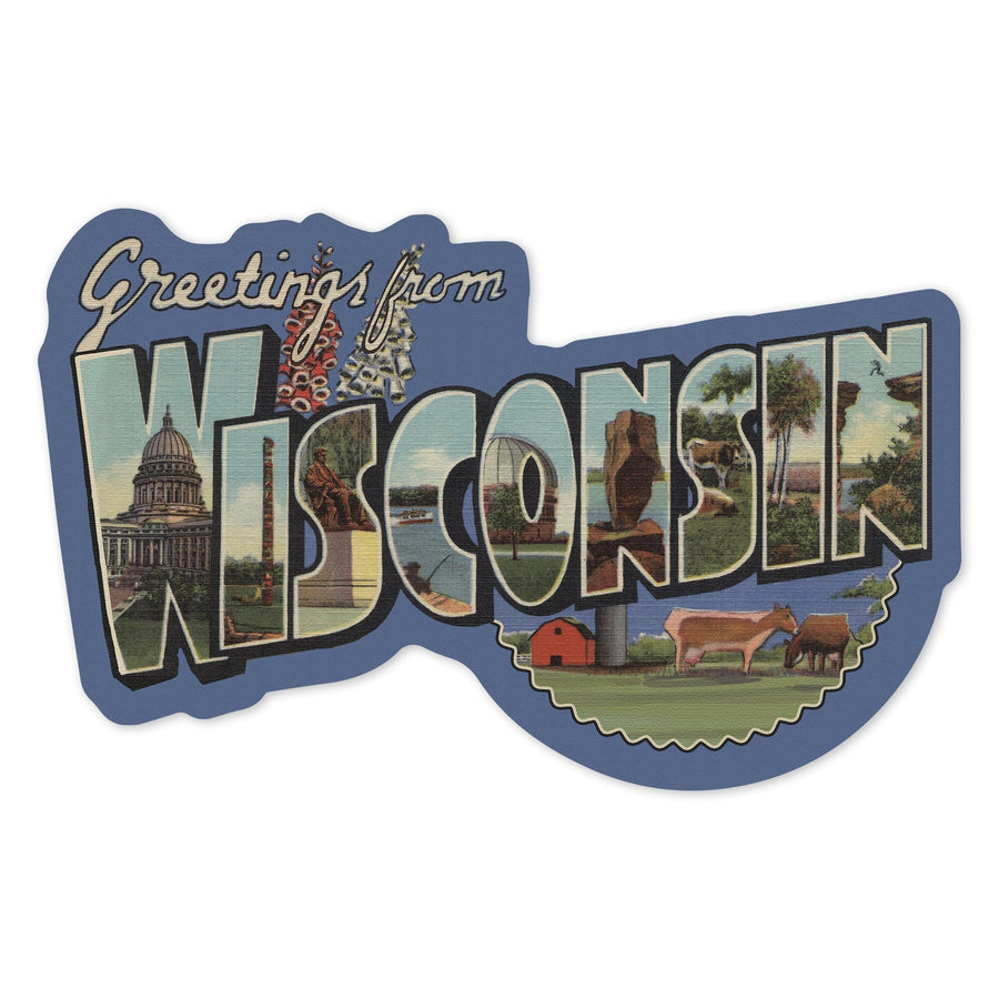 Greetings from Wisconsin, Vintage Halftone, Contour, Vintage Halftone, Vinyl Sticker Sticker Lantern Press