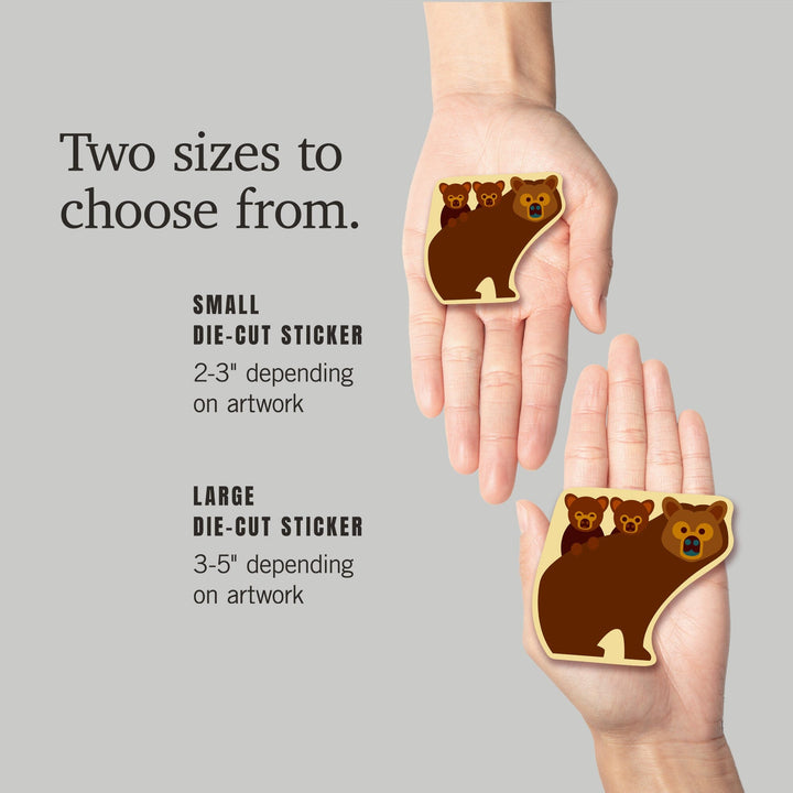 Grizzly Family, Geometric, Contour, Lantern Press Artwork, Vinyl Sticker - Lantern Press