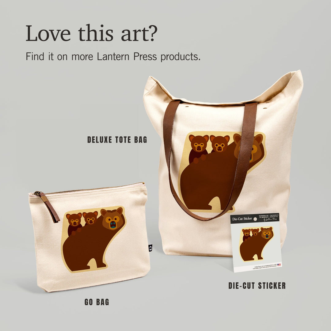 Grizzly Family, Geometric, Contour, Lantern Press Artwork, Vinyl Sticker - Lantern Press