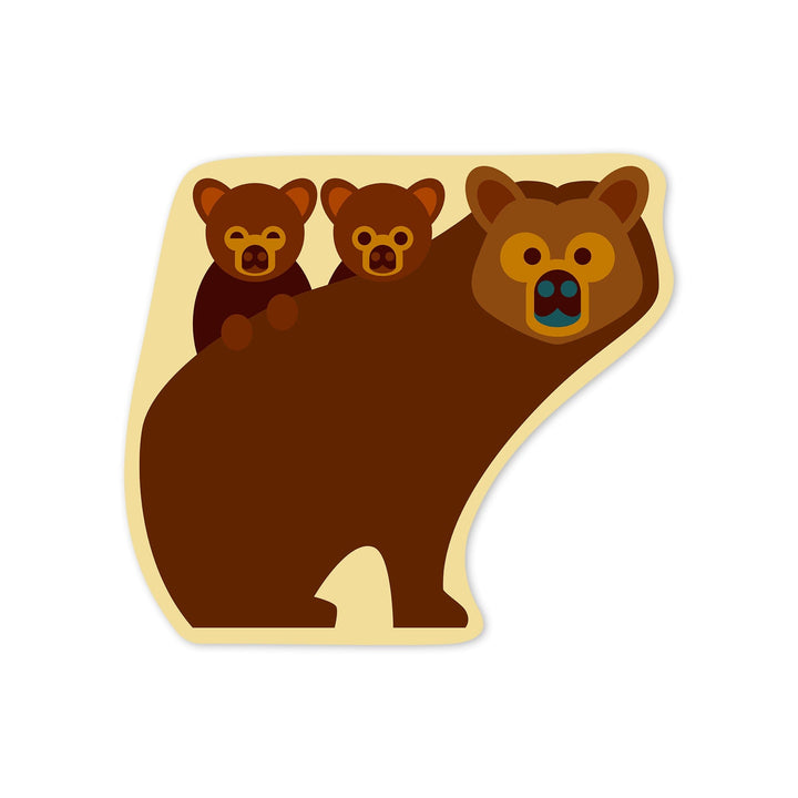 Grizzly Family, Geometric, Contour, Lantern Press Artwork, Vinyl Sticker - Lantern Press