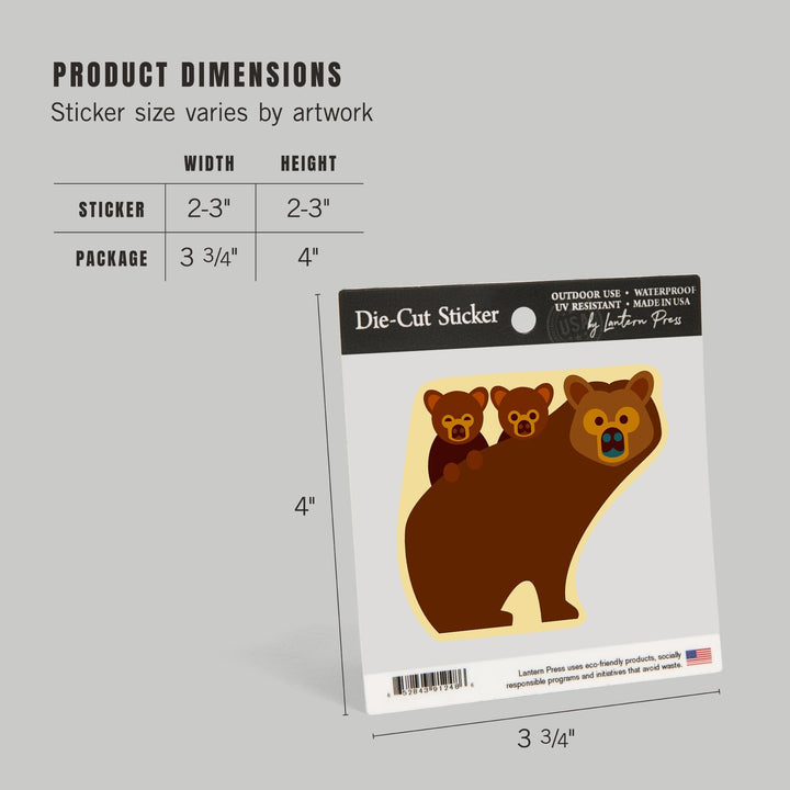 Grizzly Family, Geometric, Contour, Lantern Press Artwork, Vinyl Sticker - Lantern Press