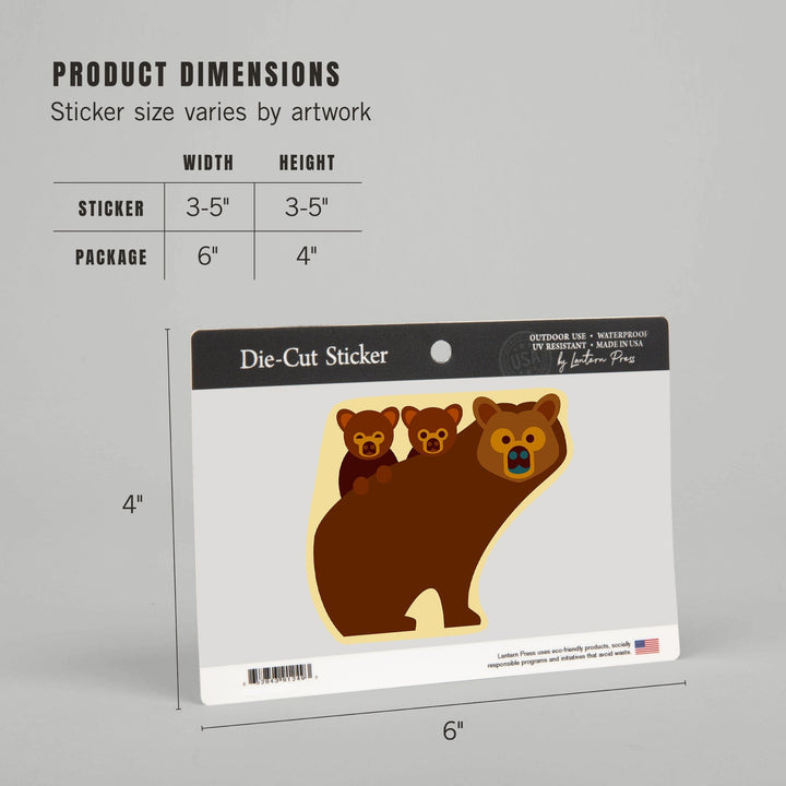 Grizzly Family, Geometric, Contour, Lantern Press Artwork, Vinyl Sticker - Lantern Press