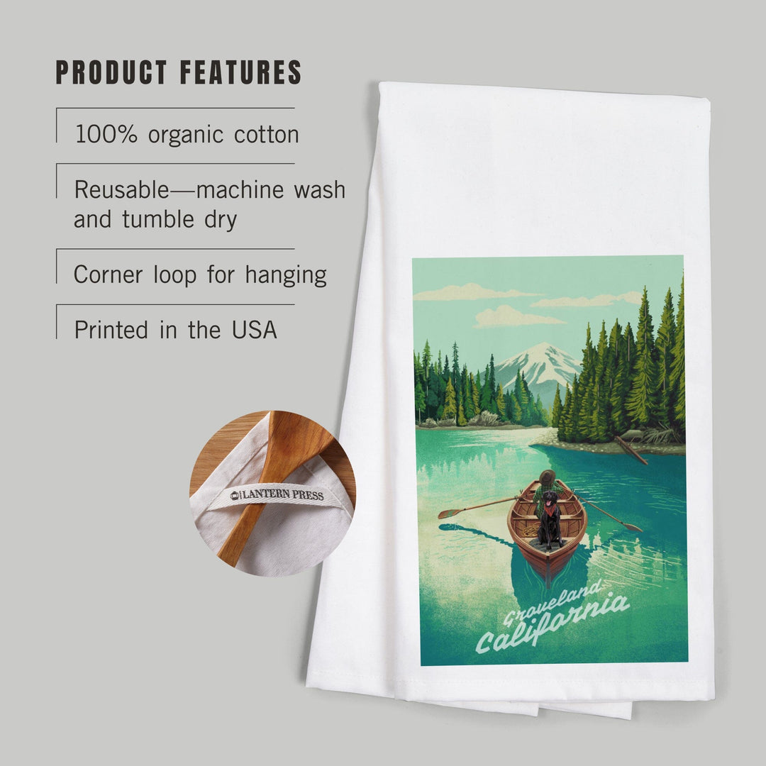 Groveland, California, Quiet Explorer, Boating, Mountain, Organic Cotton Kitchen Tea Towels Kitchen Lantern Press