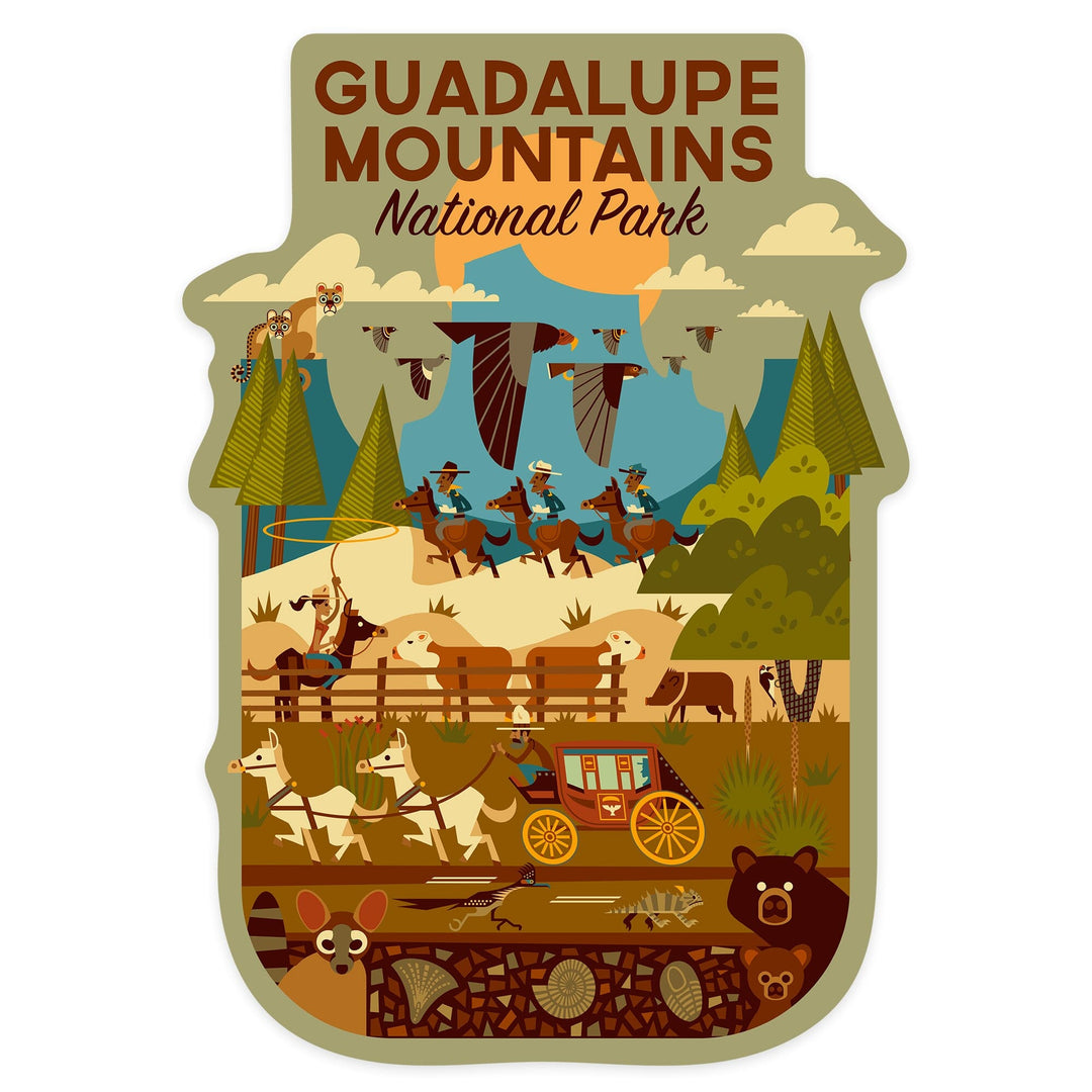 Guadalupe Mountains National Park, Texas, Geometric National Park Series, Contour, Lantern Press Artwork, Vinyl Sticker - Lantern Press